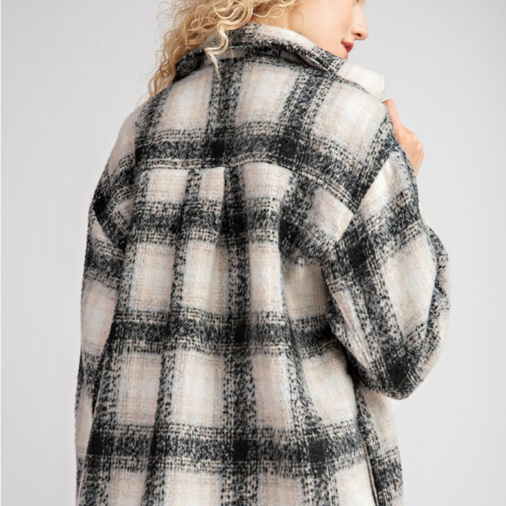 NWT- Women’s Button Front Plaid Coat, Poly/Wool - Picture 7 of 8